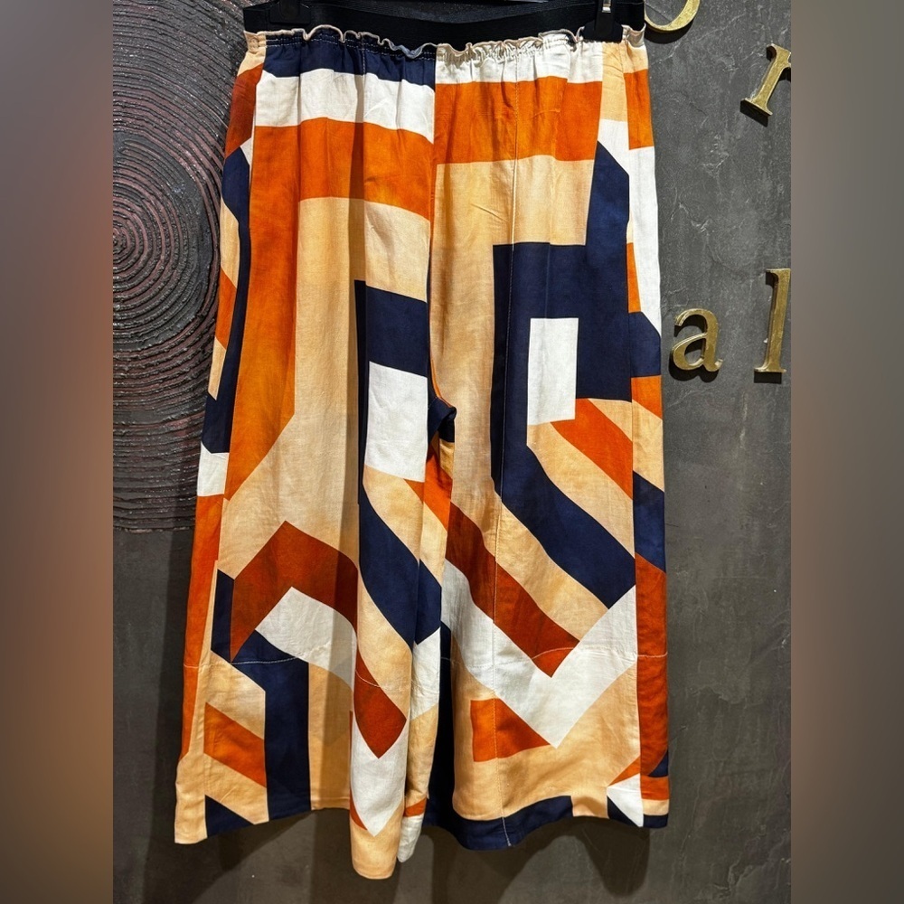 Massimo Dutti Multicolor Patterned wide legged Pants elastic waistband size L